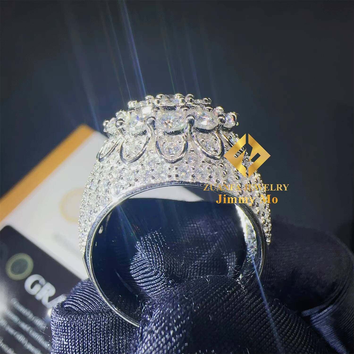 Shining Fashion Iced Out Hip Hop Wedding baguette Vvs Moissanite Diamond 925 Sterling Silver Flower Finger Ring