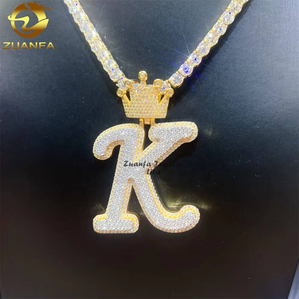 Wholesale Price Hip Jewelry Iced Out Silver Crown Bail Initial Letter K Mens Vvs Moissanite Custom Name Pendant
