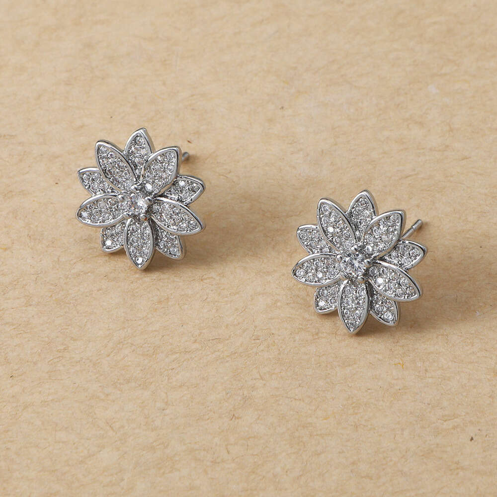DHpet Micro Pave Zircon Chinese Lotus for Women Trendy Brand Same Light Full Dia Forest Style Artistic Temperament Flower Earrings