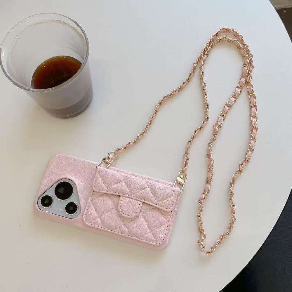DHgargets Chanel Style Lychee Pattern Chain for iPhone 15 Pro Max, Apple 13, Crossbody 12, Internet Celebrity 16 Phone Case Caviar