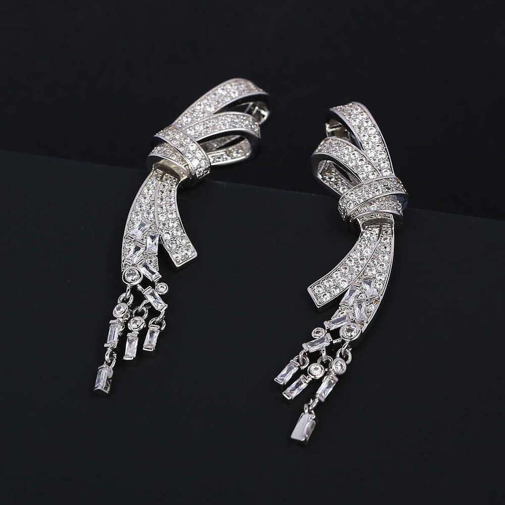 DH collections: 2025 Fall Korean - style Long - tasseled Drop - shaped Earrings with Bow - knot for Women