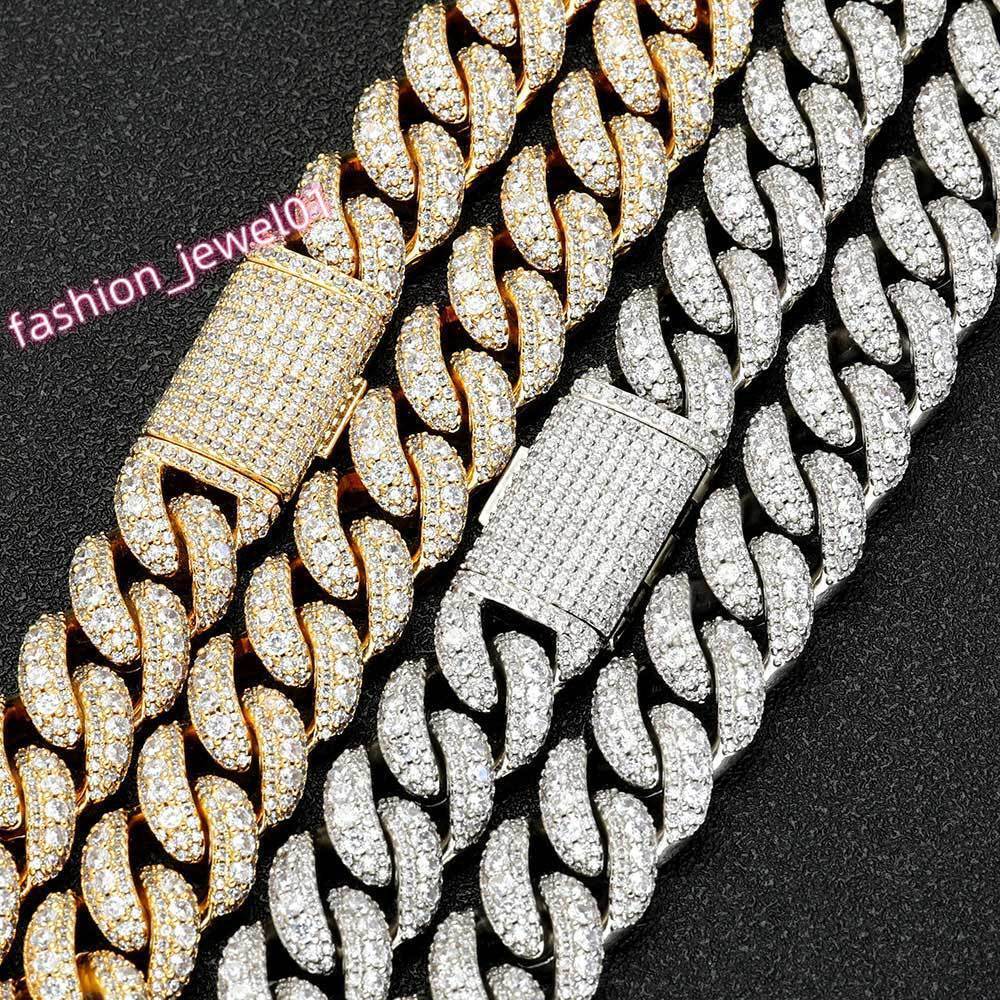 Factory Wholesale Big Size Gold Plated Iced Out Cuban Necklace 18mm Prong Cuban Chain Necklace Moissanite Diamond Cuban Chain