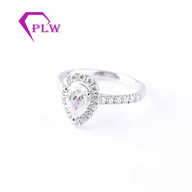 14K White Gold Ring Pear Shape Moissanite 5x7mm Bridal Diamond Halo Women Antique Ring Anniversary Gift for Women Drop Tear