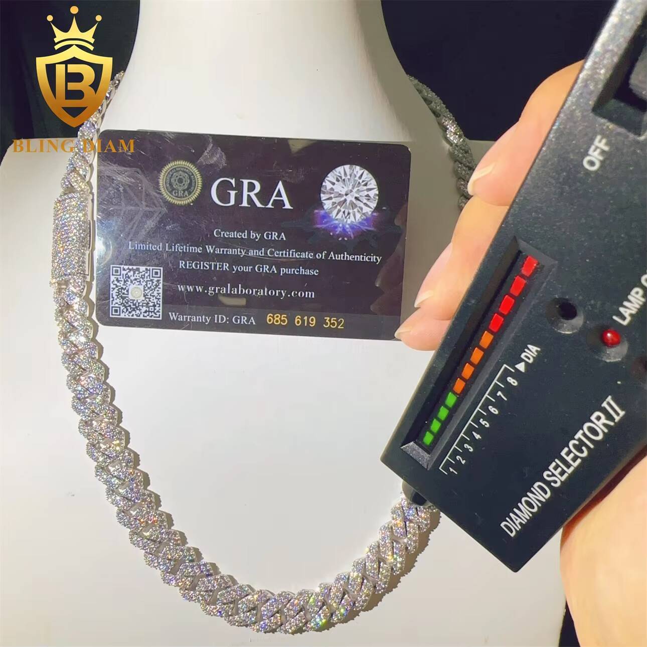 VVS Moissanite Diamond 12mm Luxury Fashion Hip Hop Fine Jewelry Iced Out GRA Certificated Necklace Miami Cuban Link Chain