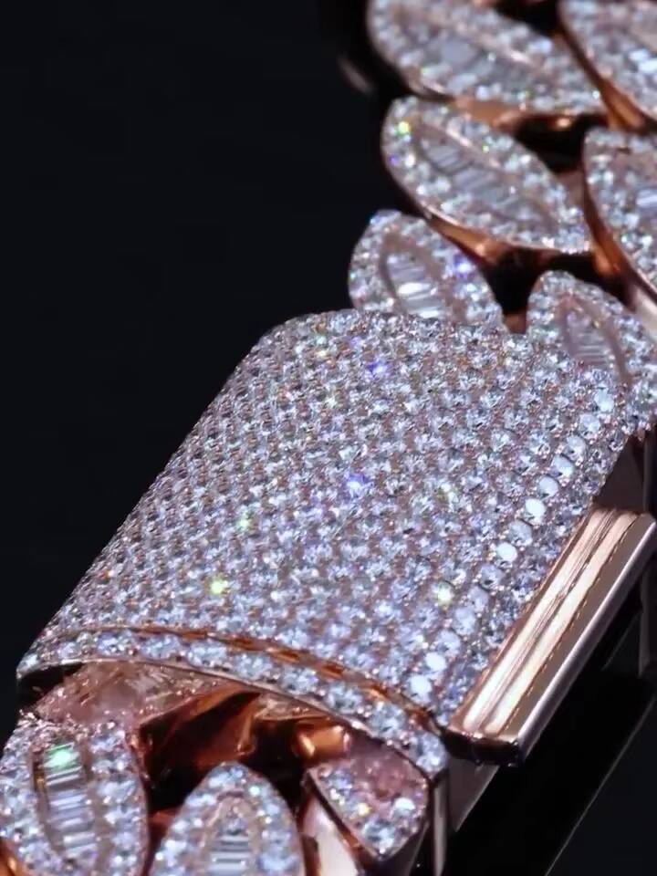 18mm VVS Moissanite Necklace with Cuban Link Chain Classic Iced Out Style Featuring Baguette Round Cut Passes Diamond Tester