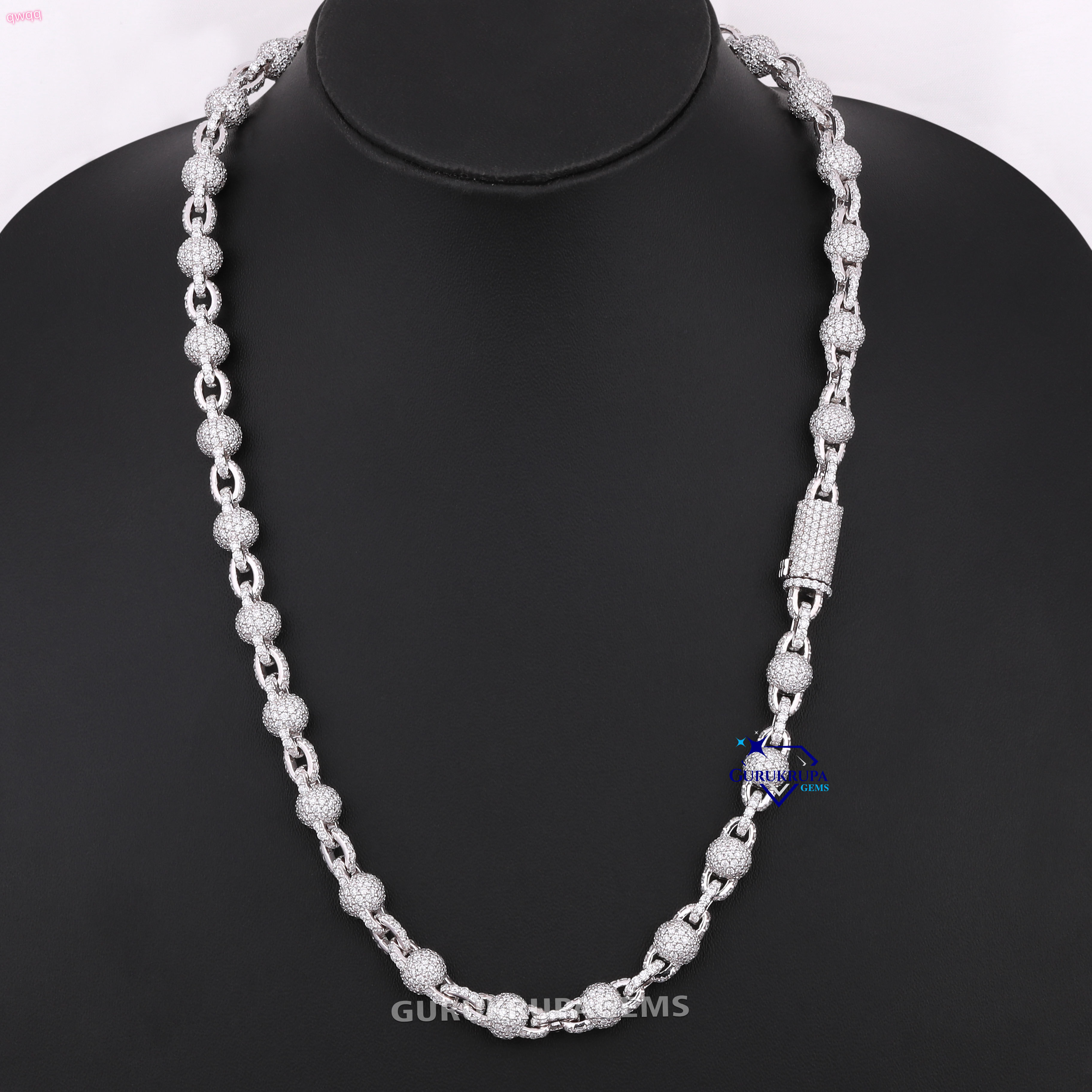 Trendy 925 Sterling Silver Moissanite Diamond 8 MM Link Chain Necklace with VVS Clarity Platinum and Gold Accent for Women Men