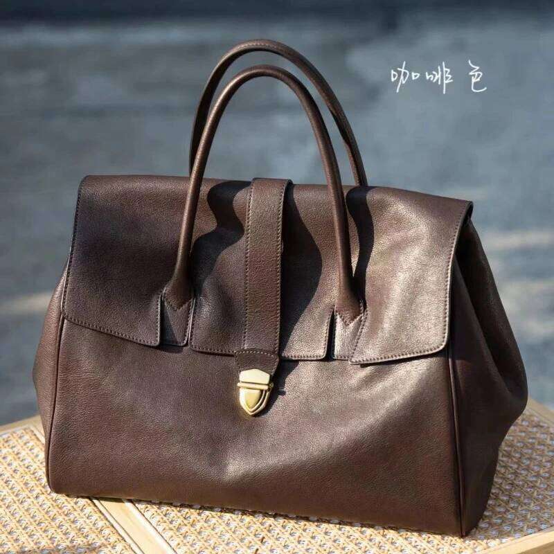 2025 New Bags High Version Flat Cover Top Layer Official Document Tote Work Commuter Bag Retro Big Capacity Soft Leather Package