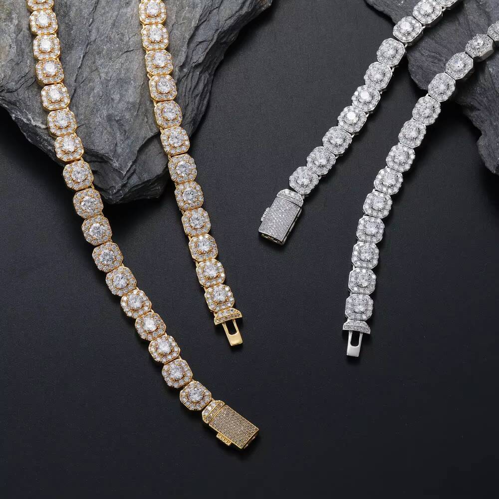 8mm MensWomens Fashion Hip Hop Tennis Moissanite Chains GRA Certified Diamond Tennis Necklace Bracelet 925 Silver Jewelry