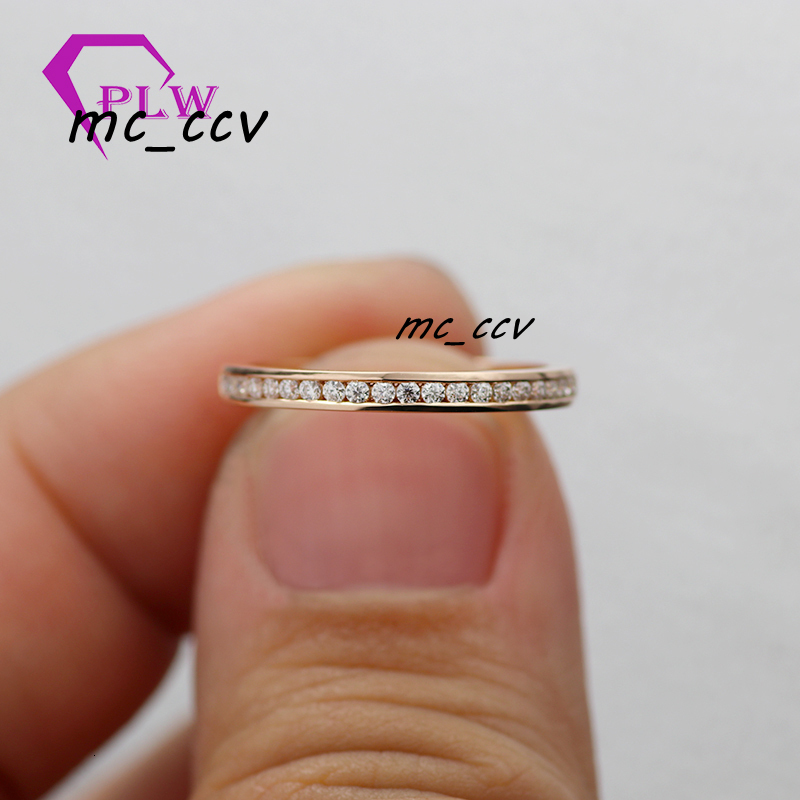 Rose Gold White Gold Melee Moissanite Channel Setting Half Eternity Moissanite Band