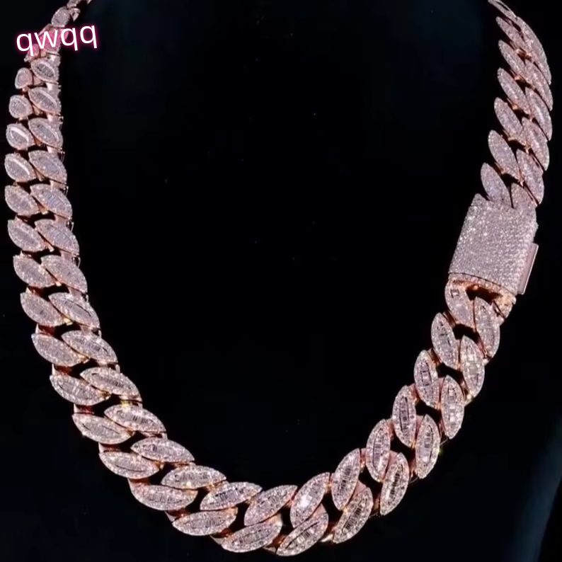 VVS Moissanite Cuban Link Chain Necklace Iced out with Baguette round Cut Passes Diamond Testerfor Weddings