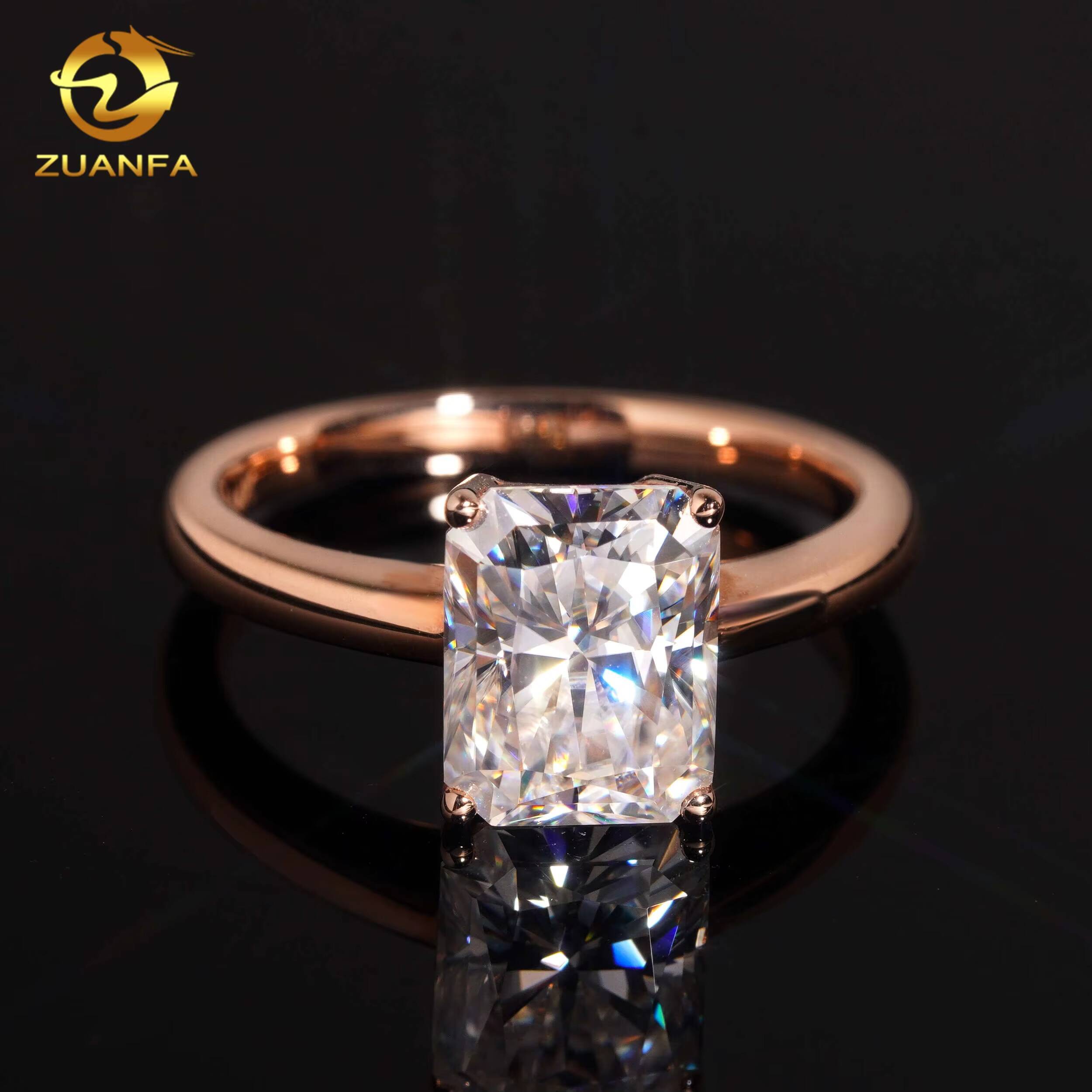 Custom Real 10K 14K 18K RoseYellowWhite Gold Pass Diamond Test 3ct Radiant Cut Moissanite Solitaire Wedding Engagement Ring