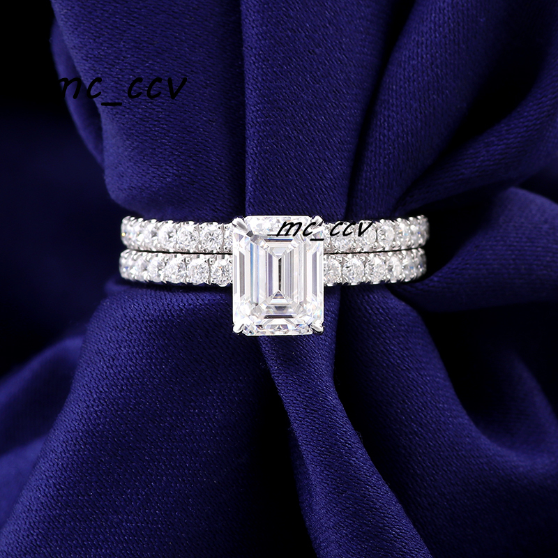 2ct Gold Emerald Cut Moissanite Ring 10k White Gold Promise Ring for Couples Romantic Wedding Rings Couple Set Minimalist Style