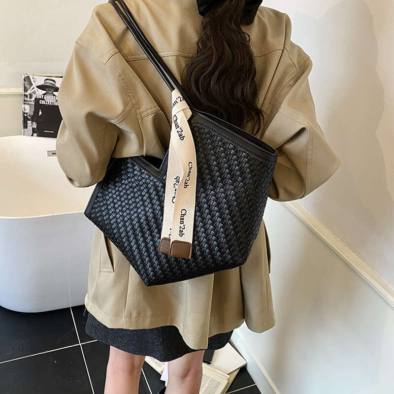 Bensherman Large Capacity Color-Block Woven Fashion Casual Single Shoulder Daily Commute Tote Bag Backpack