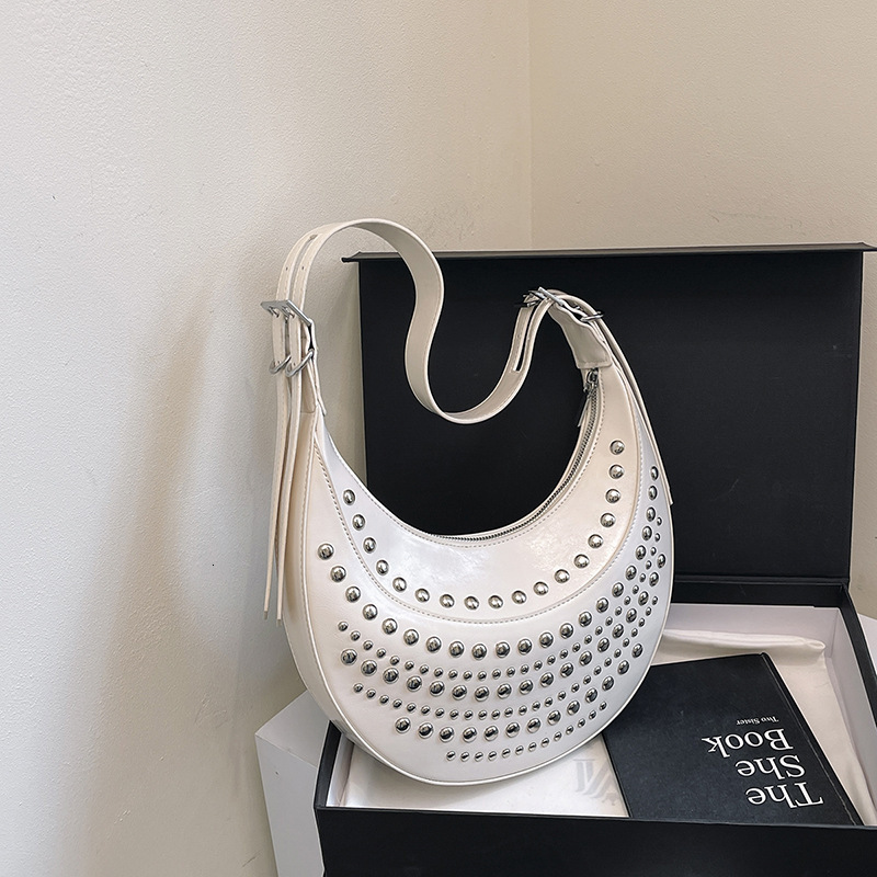 2025 new collection Spicy Girl's New Rivet Fashion Simple and Elegant Women's Shoulder Bag Commuter Handbag Underarm Bag Autumn New Designer