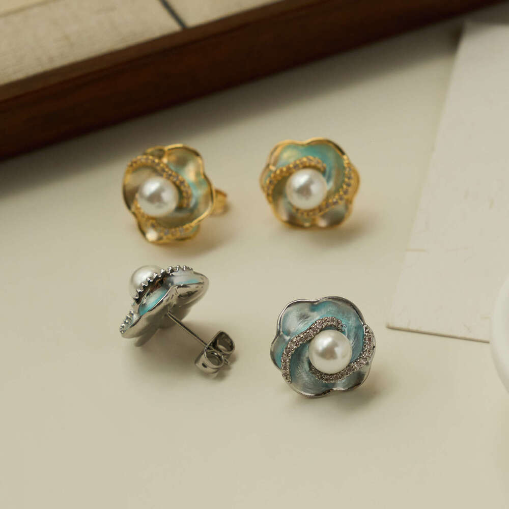 DH collections Copper based Rose Flower Micro - set Zircon & Pearl Earrings for Women H260129