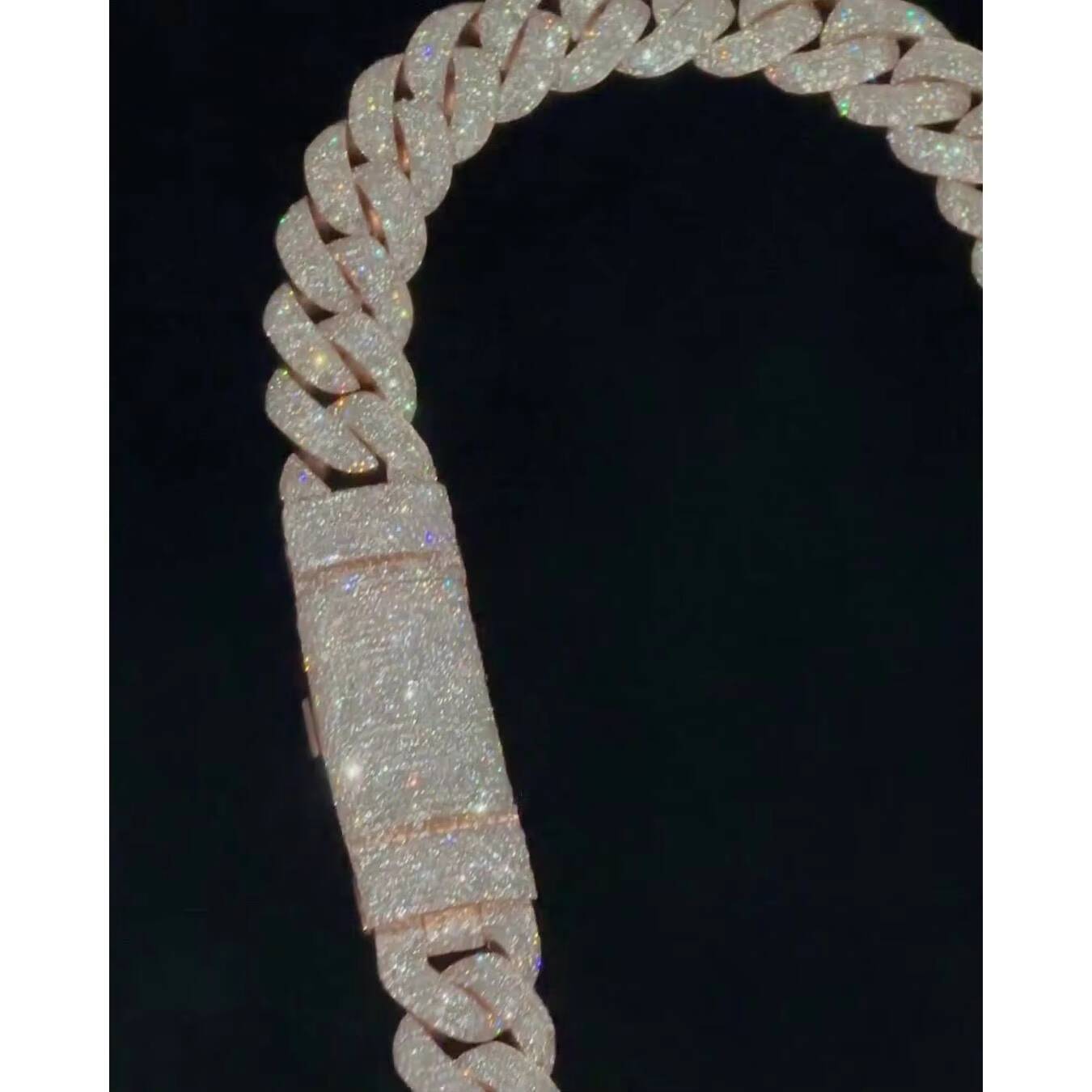 Big Pave Cuban Chain with 100cts Diamonds 225mm Wide VVS1 Quality Roundcut Moissanite Diamond Pass Diamond Tester