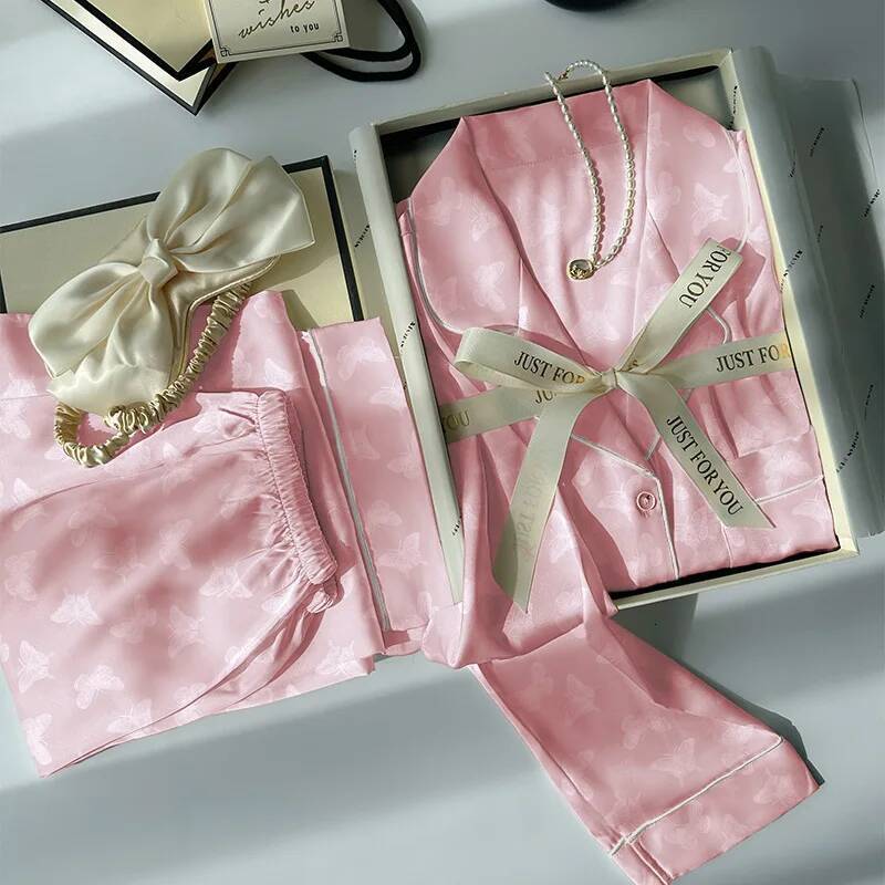 2025 Women's New Spring/Summer Sweet French Ins Style Luxury Ice design Silk Sleepwear Long Sleeve Long Pants Thin Designer Home Clothing Set