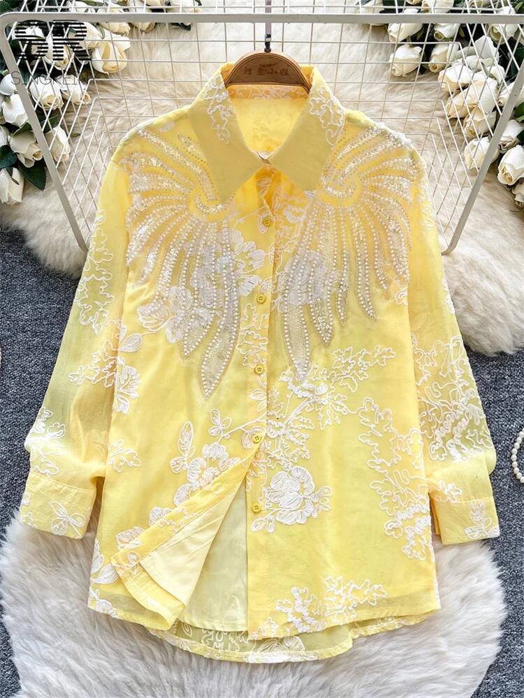 2025 new luxury sequin embroidered shirt autumn women's design bead design long sleeved single breasted French women's designer loose shirt