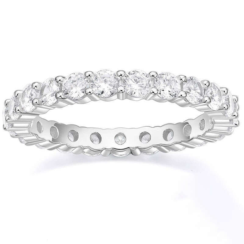 DH collections S925 Silver Rings: Simple and StylishS Pure Silver Ring Simple Fashion Four-Prong Round Zirconia Full Diamond Classic Personality