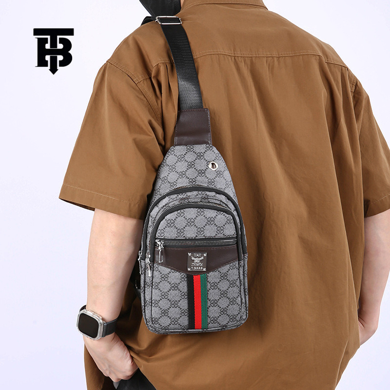 Designer Bag New Personalized Printed Men's Chest Bag Trendy Casual Versatile Shoulder Bag Water-resistant PU Luxury Bag Texture Commuter Crossbo