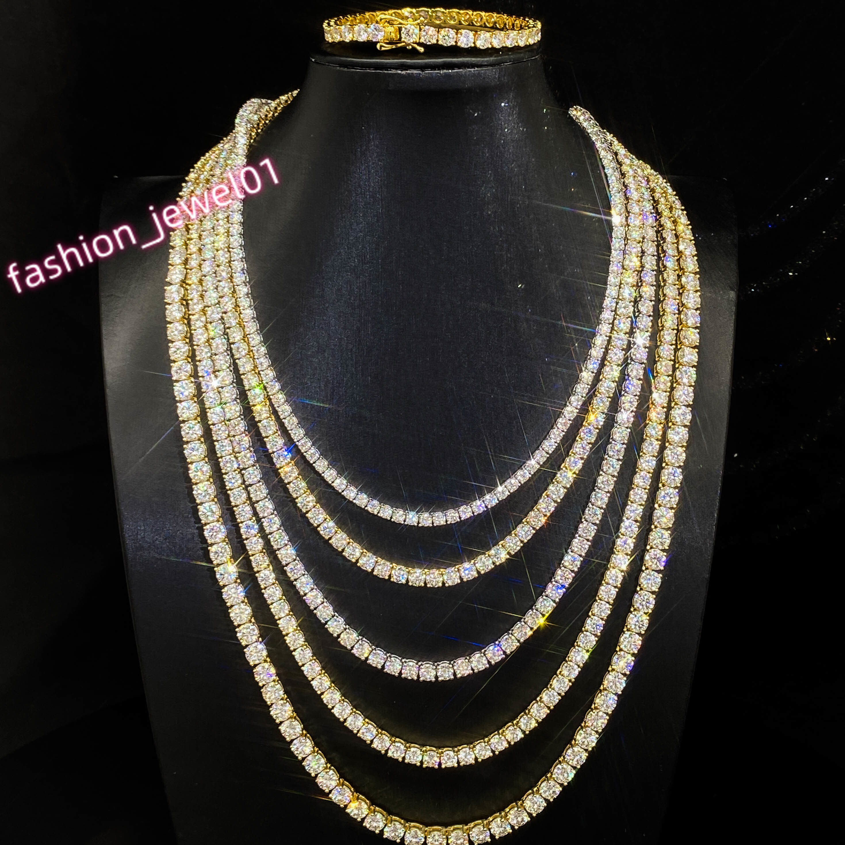 Silver Sterling 14K18K Plated 2mm6mm Moissanite Tennis Chain Bracelet Elegant Mens and Womens Necklaces