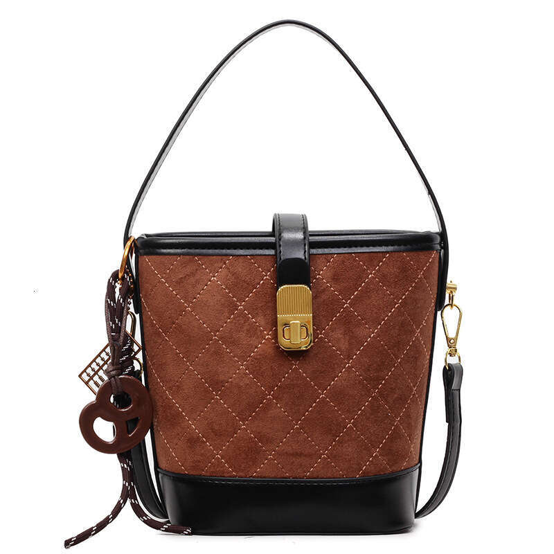 Quilted Embroidery Small for Women 2025 Autumn Winter New Crossbody Color-Block Handbag Suede Bucket Bag
