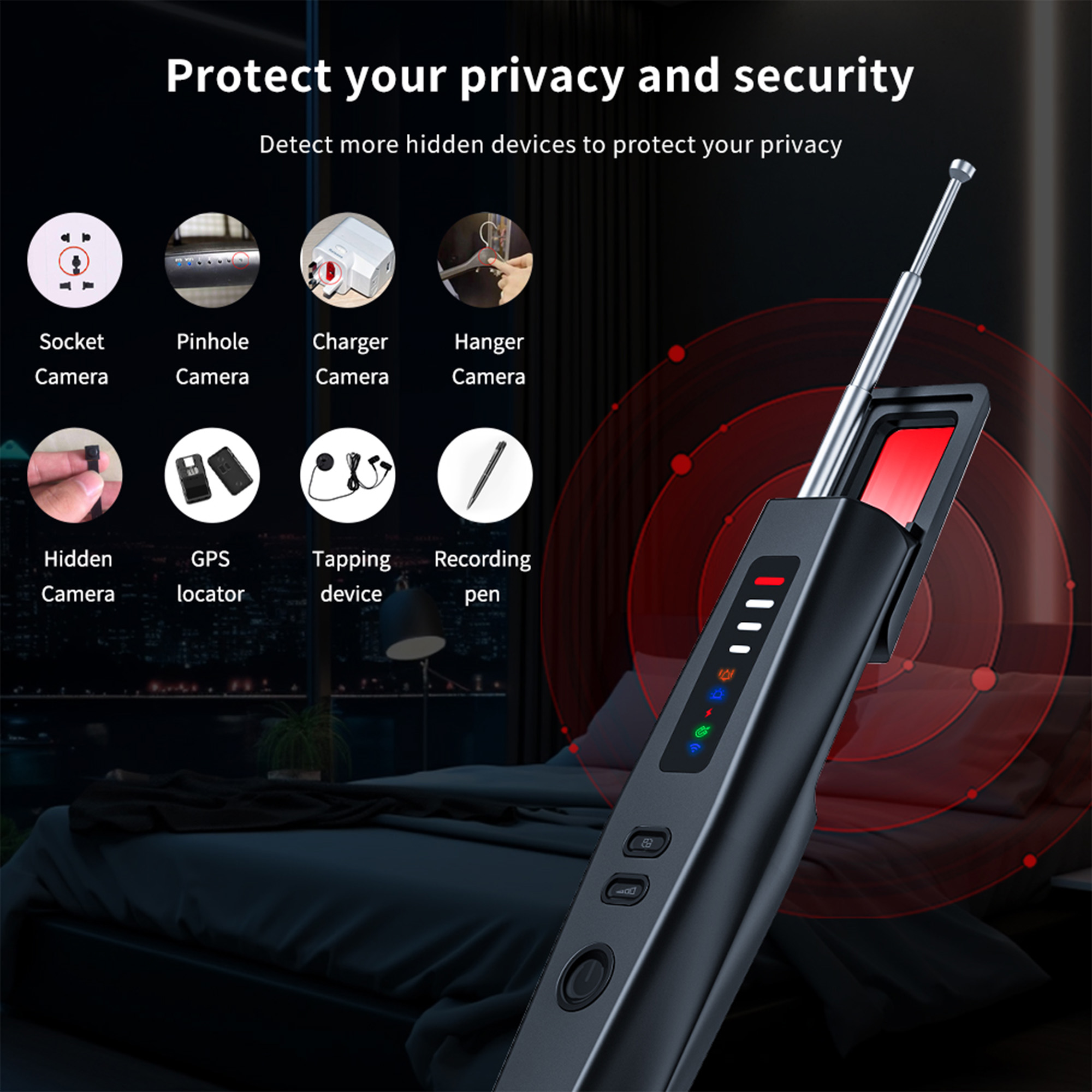 Hidden Camera Detectors, Advanced Anti-Spy Technology RF Signal GPS Tracker Finder, Wireless Bug Sweeper with Magnetic Detection for Home Office Trave