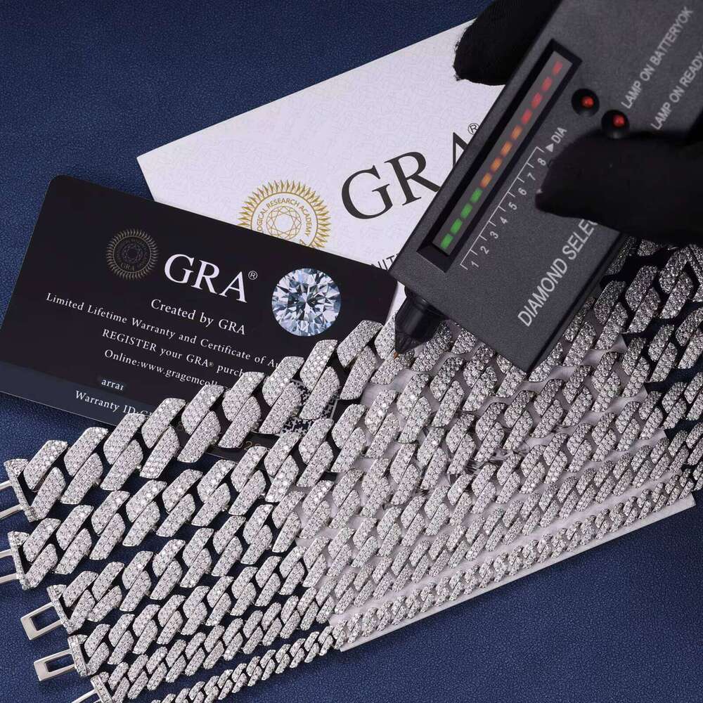 VVS D Moissanite Sterling Sier Cuban Bracelet Hip-Hop Style Cross Chain 6mm 8mm 10mm 12mm 16mm 18mm Sizes