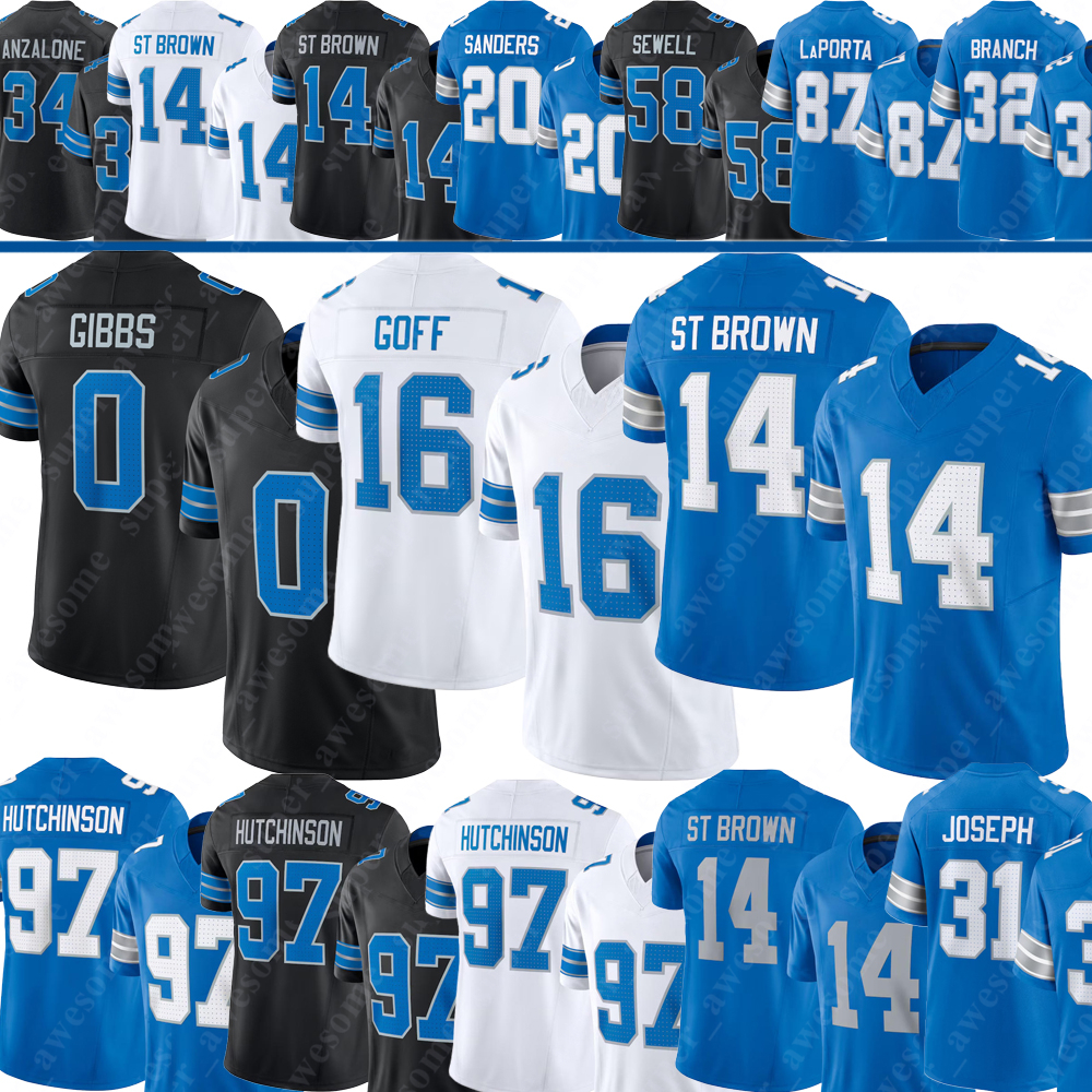 Amon-Ra St Brown 0 Jahmyr Gibbs Football Jersey Sam Laporta Barry Sanders Jameson Williams Brian Branch TIsaac TeSlaa Jake Bates Jared Goff Penei Sewell Jack Campbell