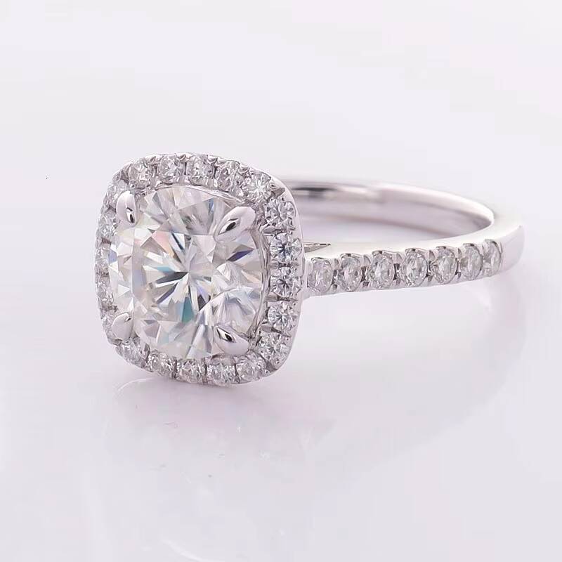 Classic 2ct 7x7mm Round Cut Center Moissanite halo 14k White Gold Ring for Engagement and Wedding