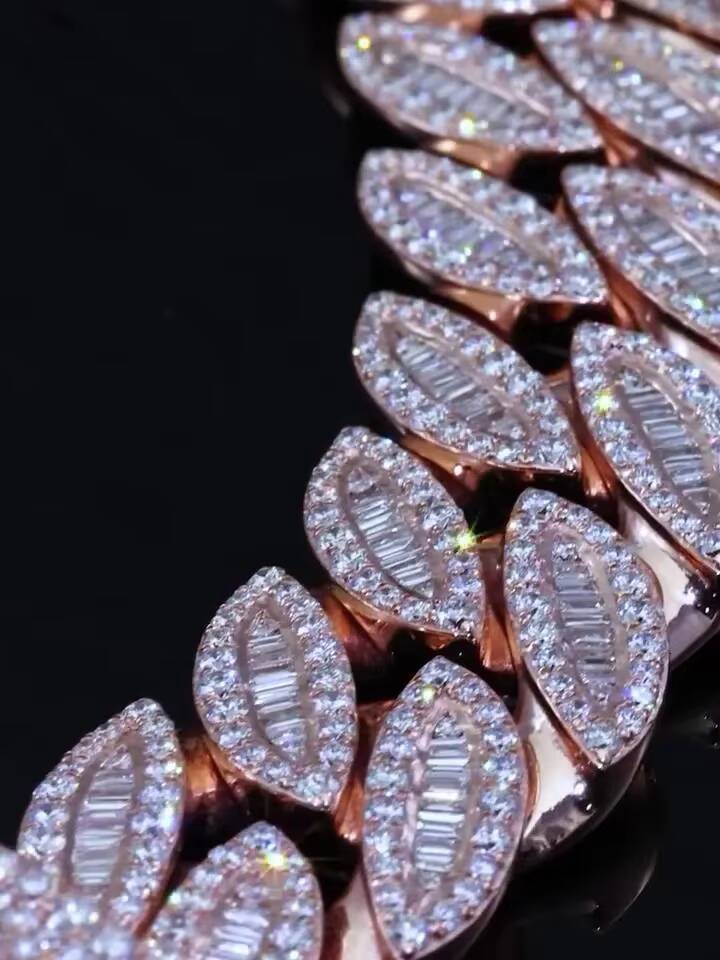 18mm VVS Moissanite Necklace with Cuban Link Chain Classic Iced Out Style Featuring Baguette Round Cut Passes Diamond Tester