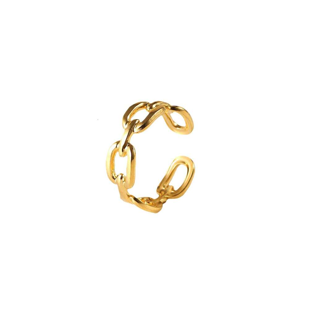 DHpet New 18K Gold - plated Stainless Steel Square - buckle Chain Open - end Ring for Women