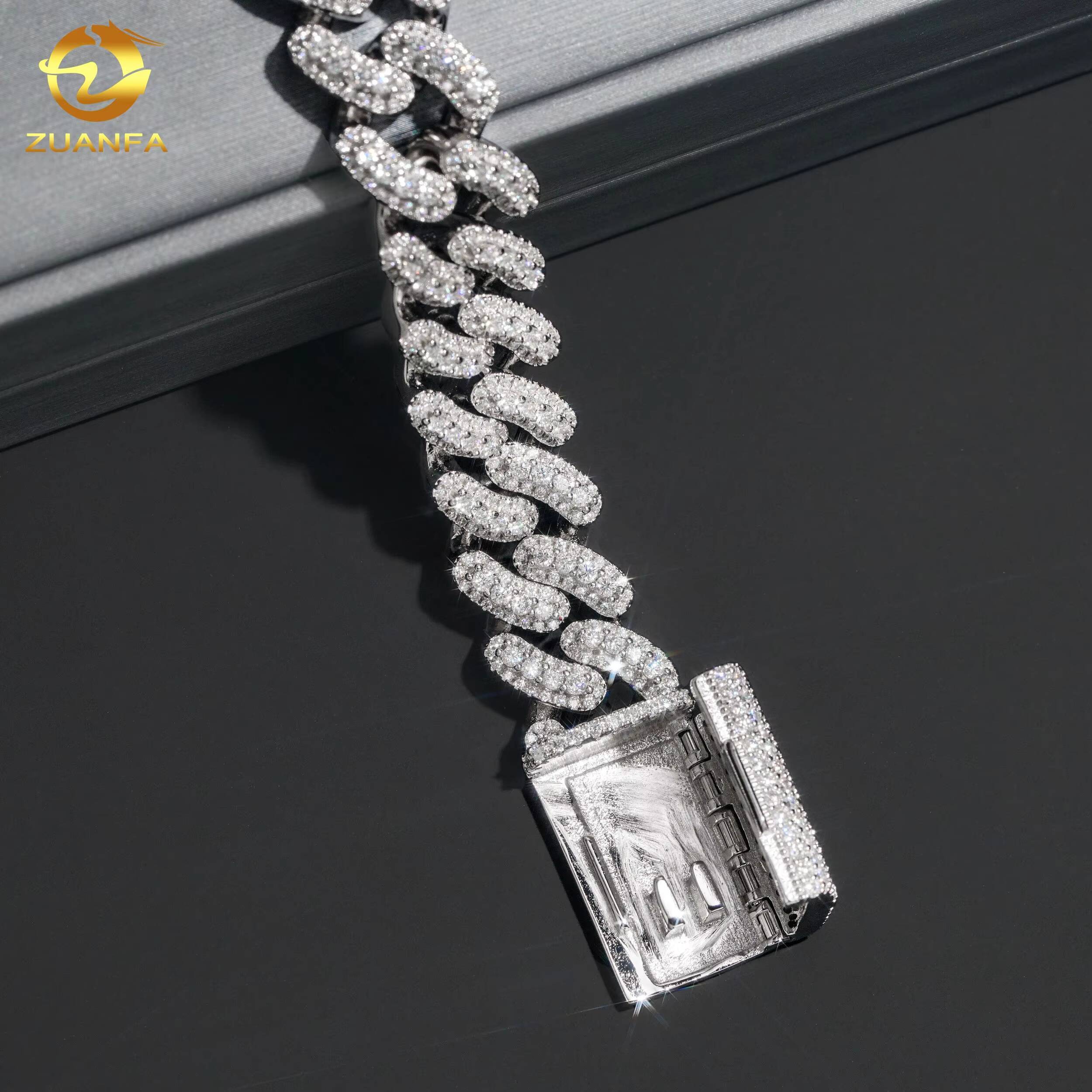 Iced Out Jewelry Cuban Link Chain 925 Silver Mens 15MM Width Hip Hop Moissanite Cuban Link Bracelet