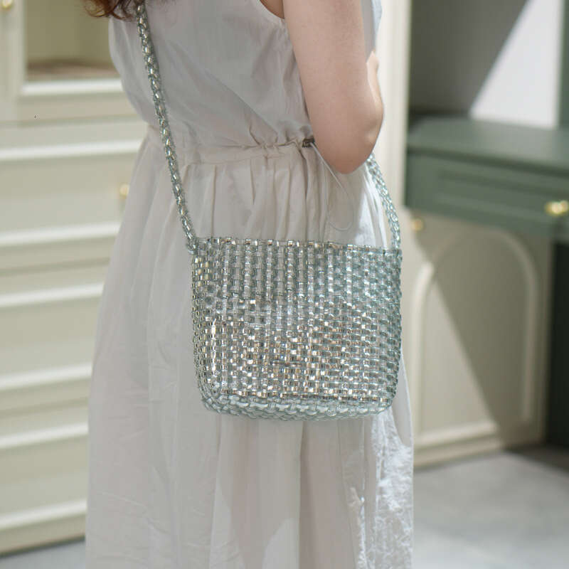 Silver Fashion Internet Celebrity Handmade Woven for Women Korean Version Ins Glitter Shoulder Crossbody Beach Bag