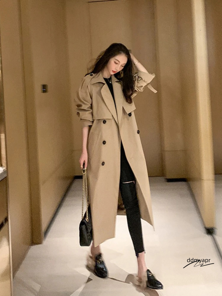 Winter Jacket Trench Coat For Women Clothe Solid Color Lapels Double Row Buttons Long Windbreaker Ladies Ddmydec Work Tops 240820