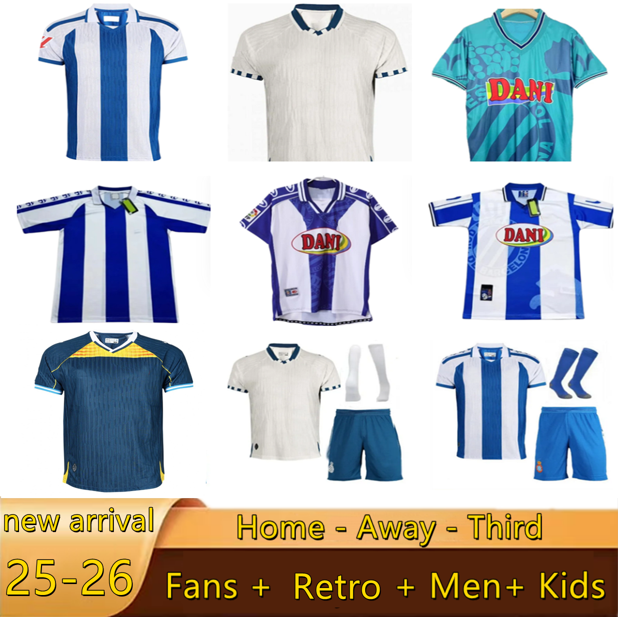 25 26 RCD maillot de foot Espanyol Soccer Jerseys S.GOMEZ EL HILALI CABRERA C.ROMERO Retro 1984 1997 1998 1989 PERE MILLA GRAGERA PUADO Home Shirts uniforms Kids kit6868