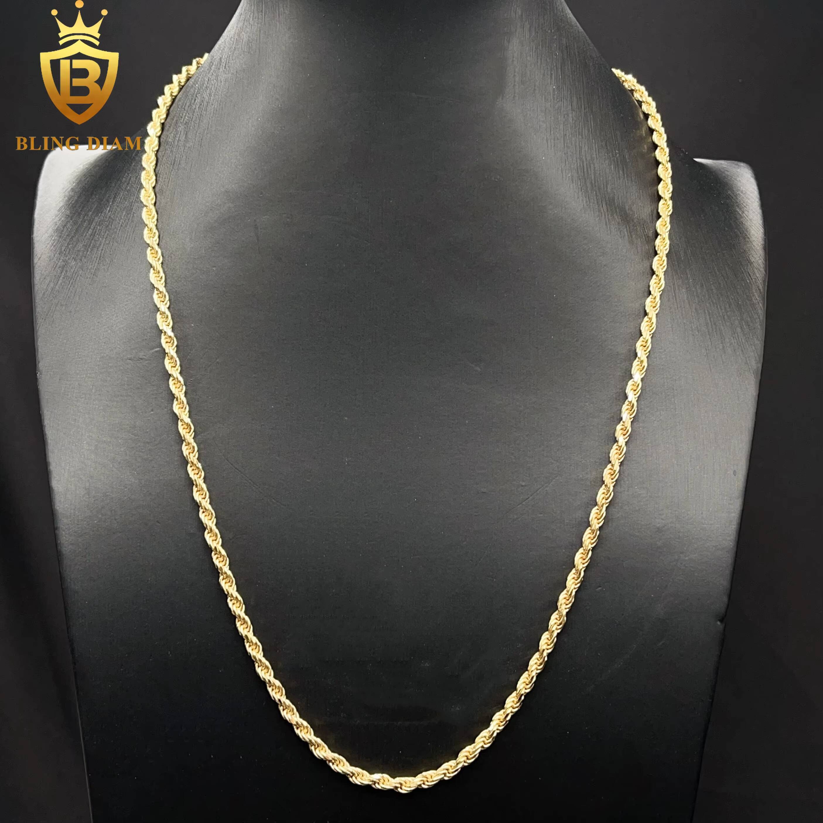 Wholesale 19mm33mm Hip Hop Jewelry 925 Silver 14k 18K Gold Plated Franco Mens Rope Chain Necklace