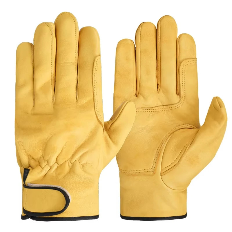 Work gloves sheepskin leather workers work welding safety protection garden sports motorcycle driver wearresistant gloves 250905