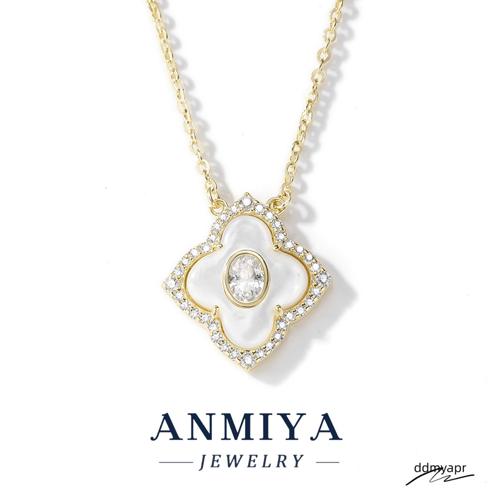 Ddmydec Unisex Sterling Sier Four Leaf Clover Pendant Necklace Customizable With White Shell And Zircon For Engagement Ddmydec Ddmydec
