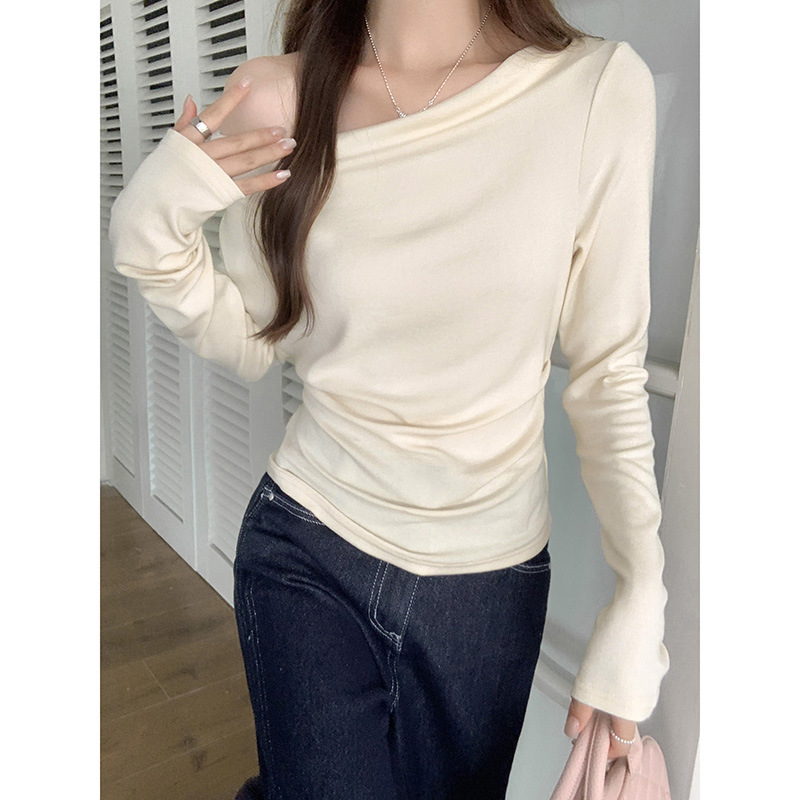 H9064 Korean style apricot one-shoulder inner long sleeve