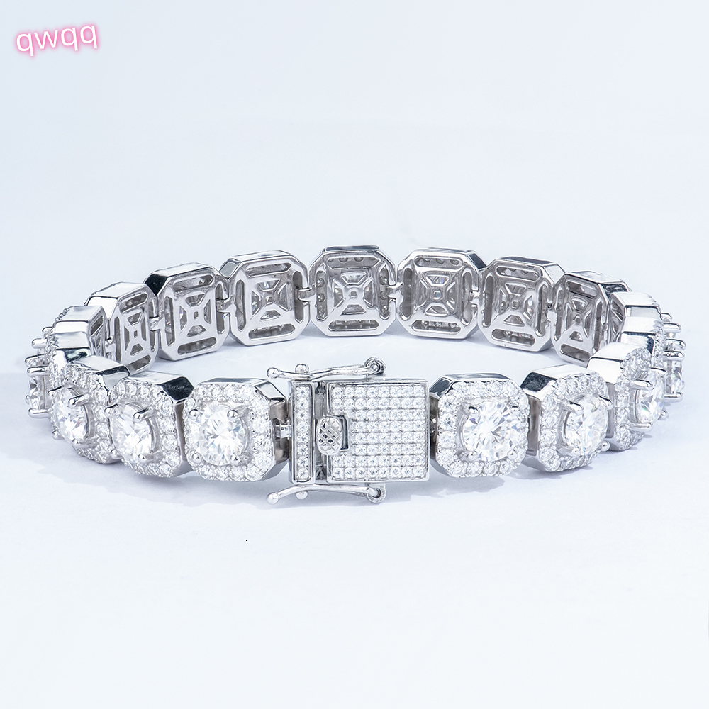 Xingyuegem New Fine Jewelry Hip Hop Big Diamond Moissanite square Shape Clustered Cuban Tennis Chain Bracelet Bangle 925 Silver