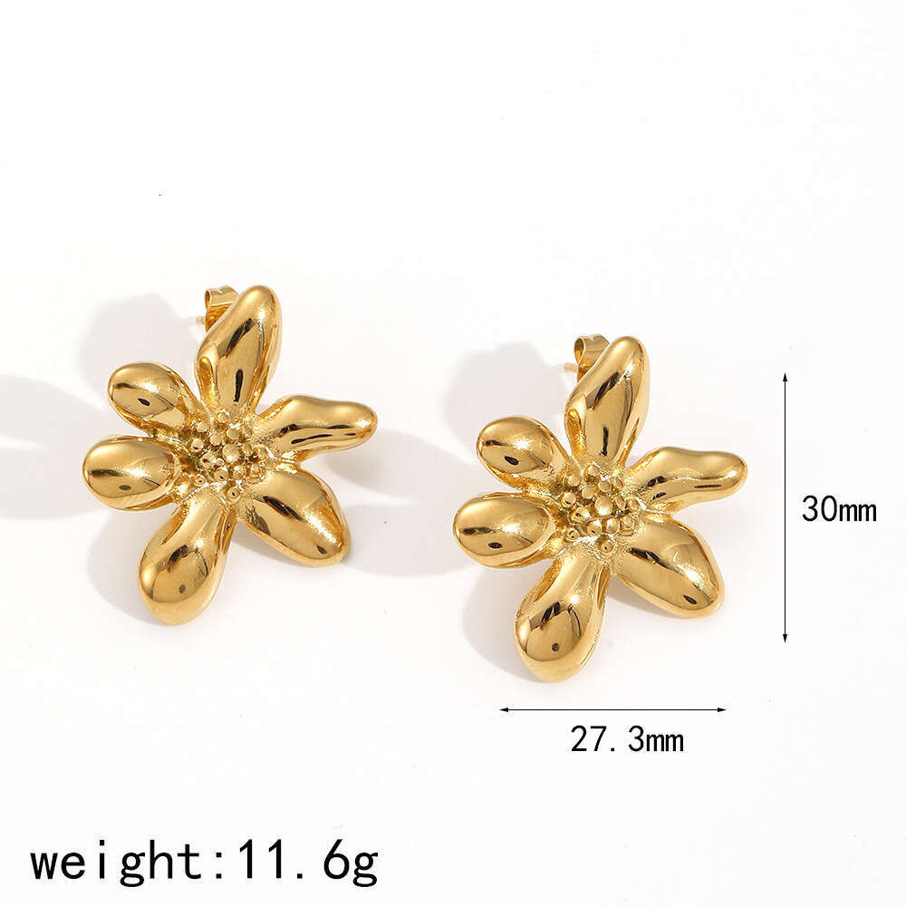 DHpet Irregular Flower Stainless Ring Jewelry Set for Women Personality Temperament Gold Titanium Steel Stud Earrings