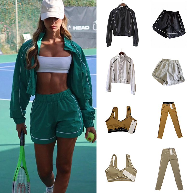 Motivate Full-Zip Track Jacket Yoga Suits Jacket And bra Sets Sports Heart Throb Legging+Shorts White-Striped Fitness Pilates Workout Quick-Drying High sets