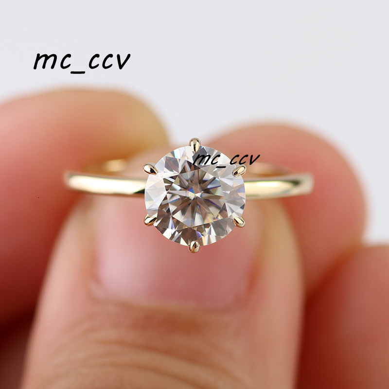 14k Solid Yellow Gold 2carat 8mm Round Cut GH Color Moissanite Solitaire Diamond Ring for Wedding