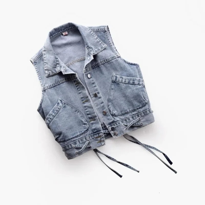 Denim Vest Summer Thin Top Womens Slimming Jacket Versatile AgeReducing Belt Large Pocket Jacket For MiddleAged Peop 250906