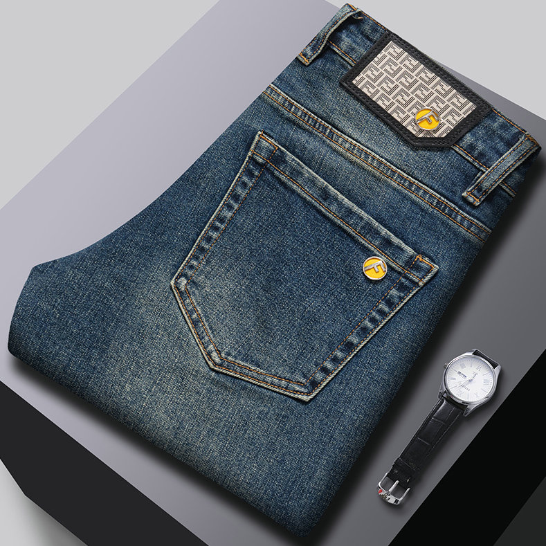 Men's Jeans Autumn Winter Men Slim Fit European American High-end Brand Small Straight Pants Q9706-99