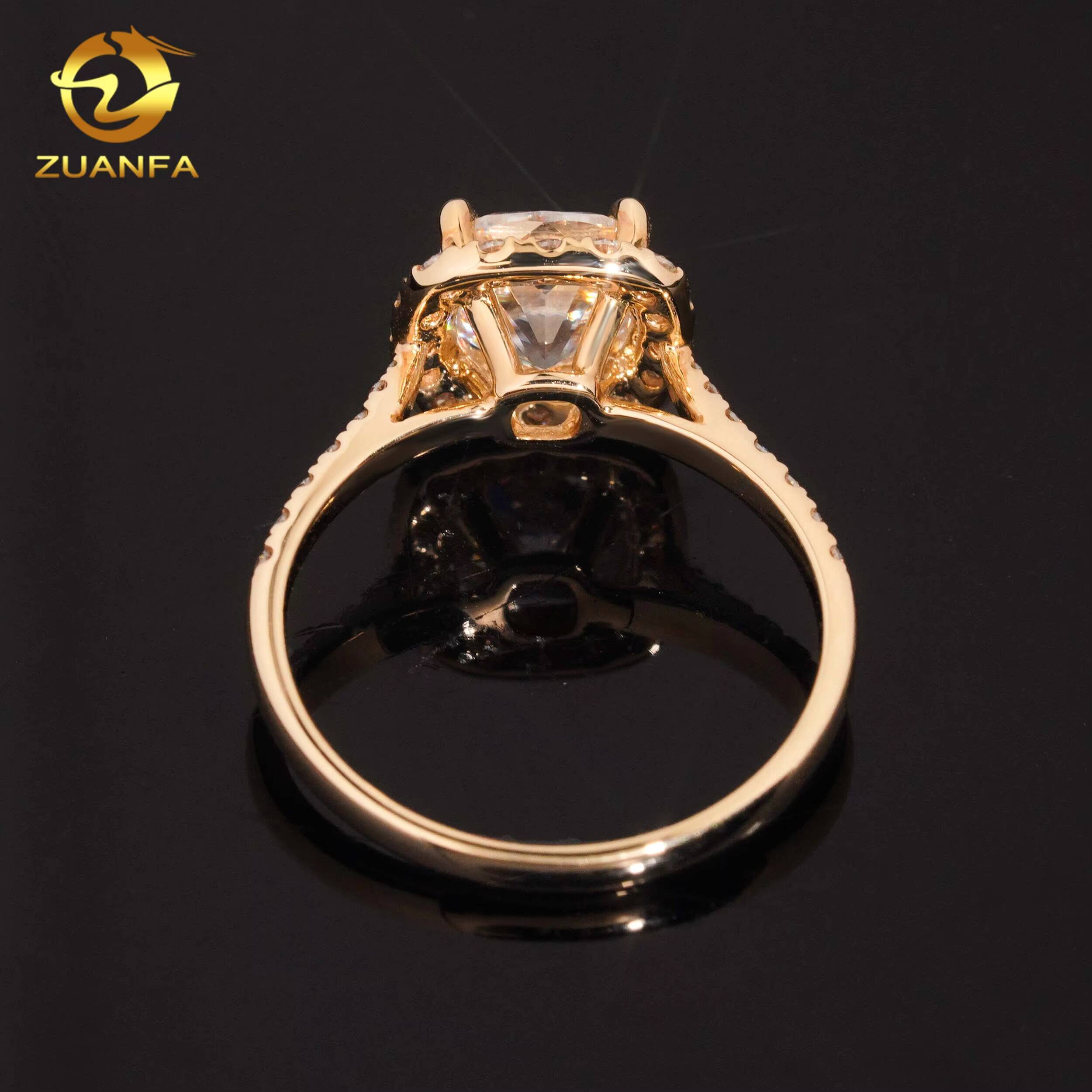 Wholesale Price 14K Yellow Gold Halo Design Cushion Diamond Moissanite Engagement Ring for Women