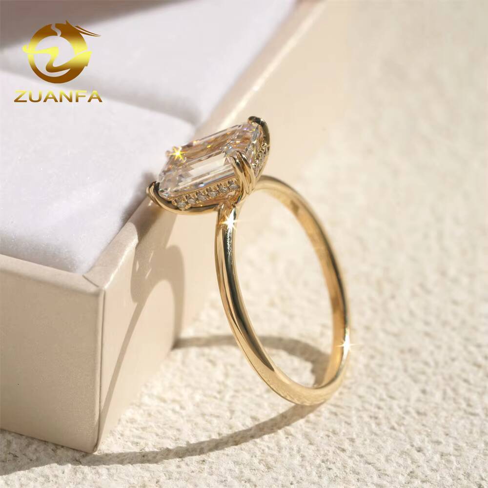 Top Quality Certified Women Wedding Band Fine Jewelry 14K Yellow Gold Emerald Cut Lab Grown Diamond Gold Engagement Ring