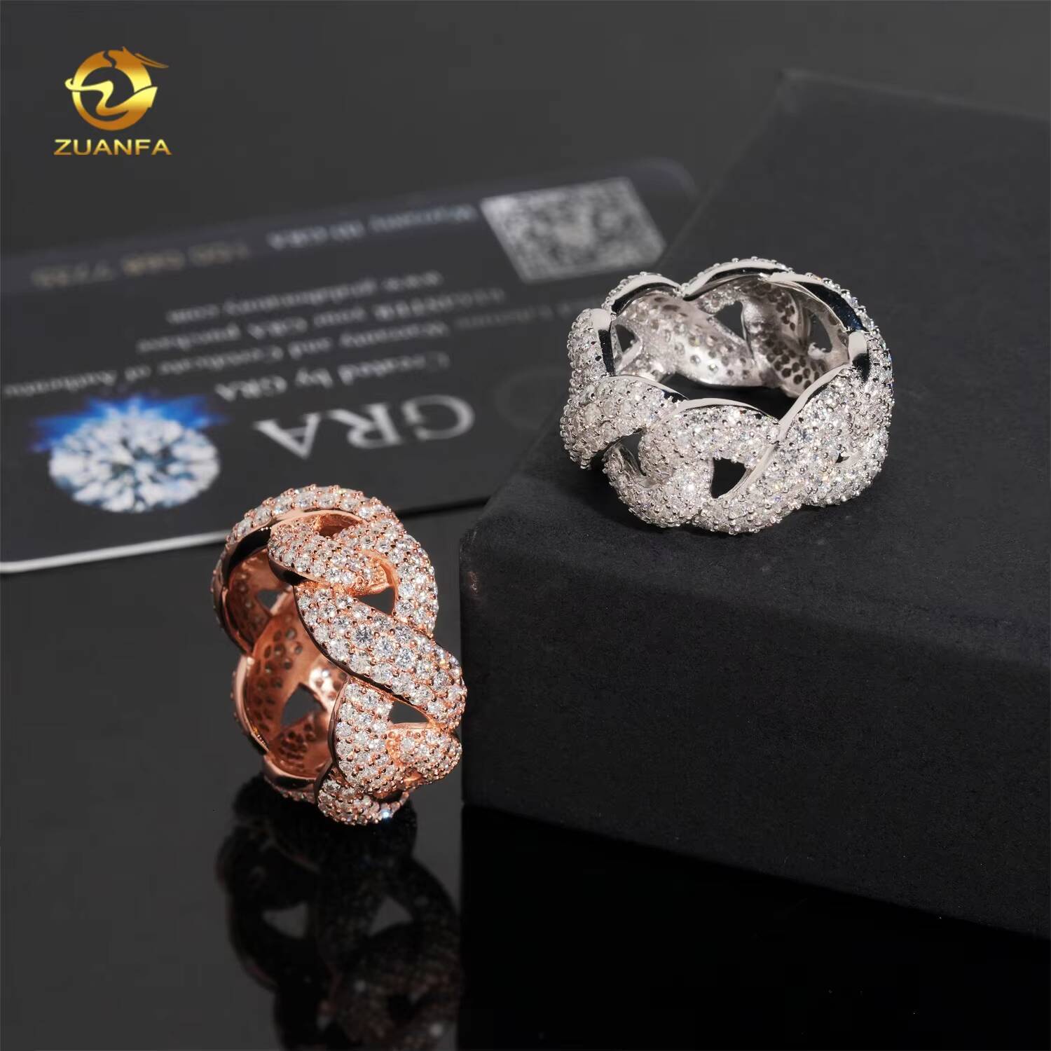 Hip Hop Jewelry Fully Iced Out 925 Silver Rose Gold Cuban Rings Eternity Mens Custom Moissanite Ring
