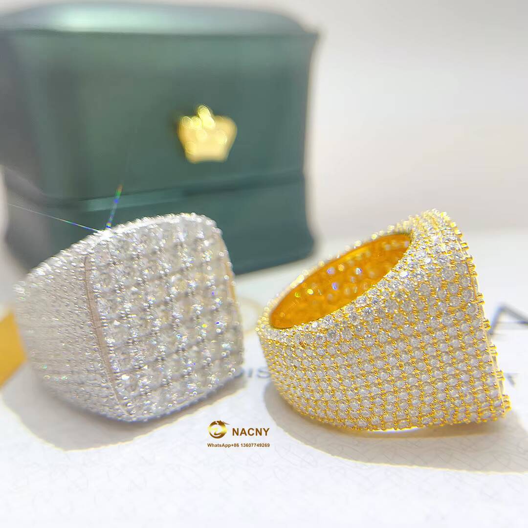 Hip Hop Full Moissanite Square Shape Ring Fashion Jewelry Pass Tester Iced Out 925 Sterling Silver Ring